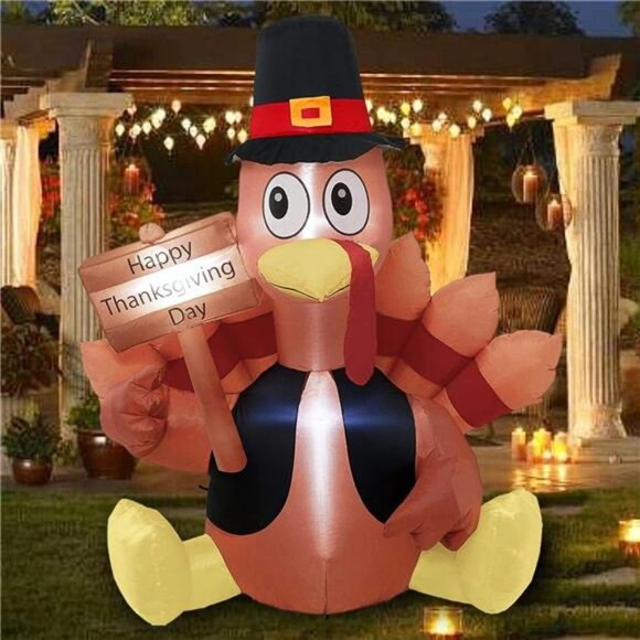 6FT Lighted Blow up Turkey Happy Thanksgiving Day Inflatables with LED Lights - Picture 1 of 6